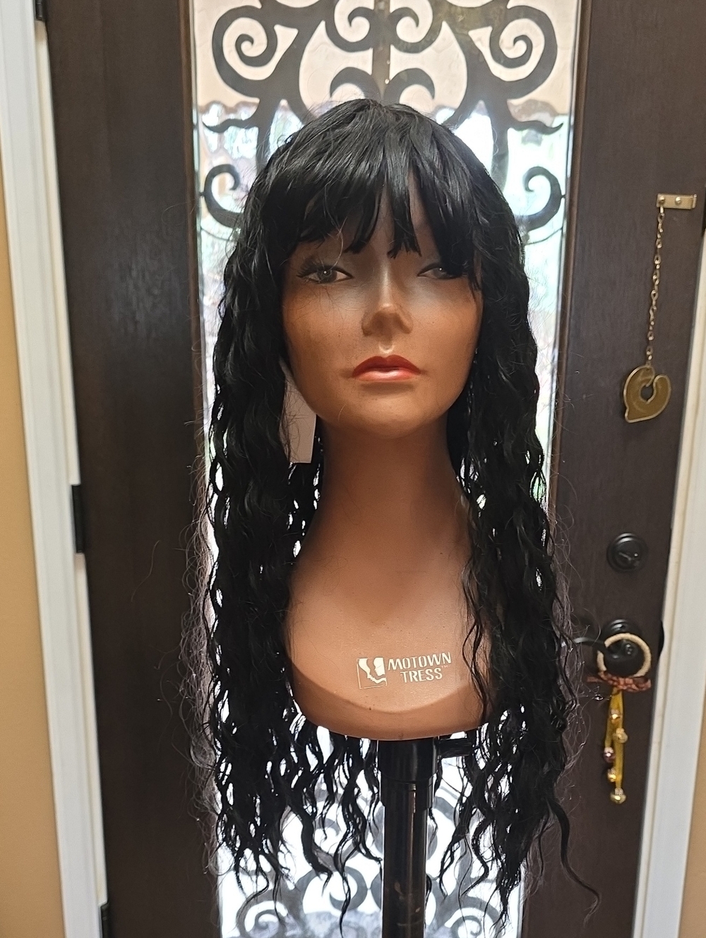NWT Long Black Wavy Wig with Bangs